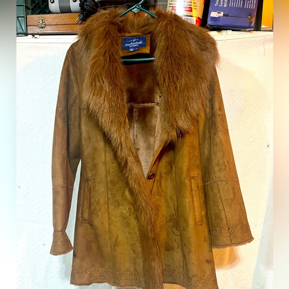 Mackintosh New England Winter Faux Suede & Fur Coat. Size Small.